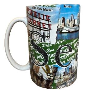 Americanware Seattle Washington Jumbo Coffee Cup Mug Sand Type Lettering 5”H